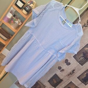 Light Blue Midi Dress with Crochet Panels -